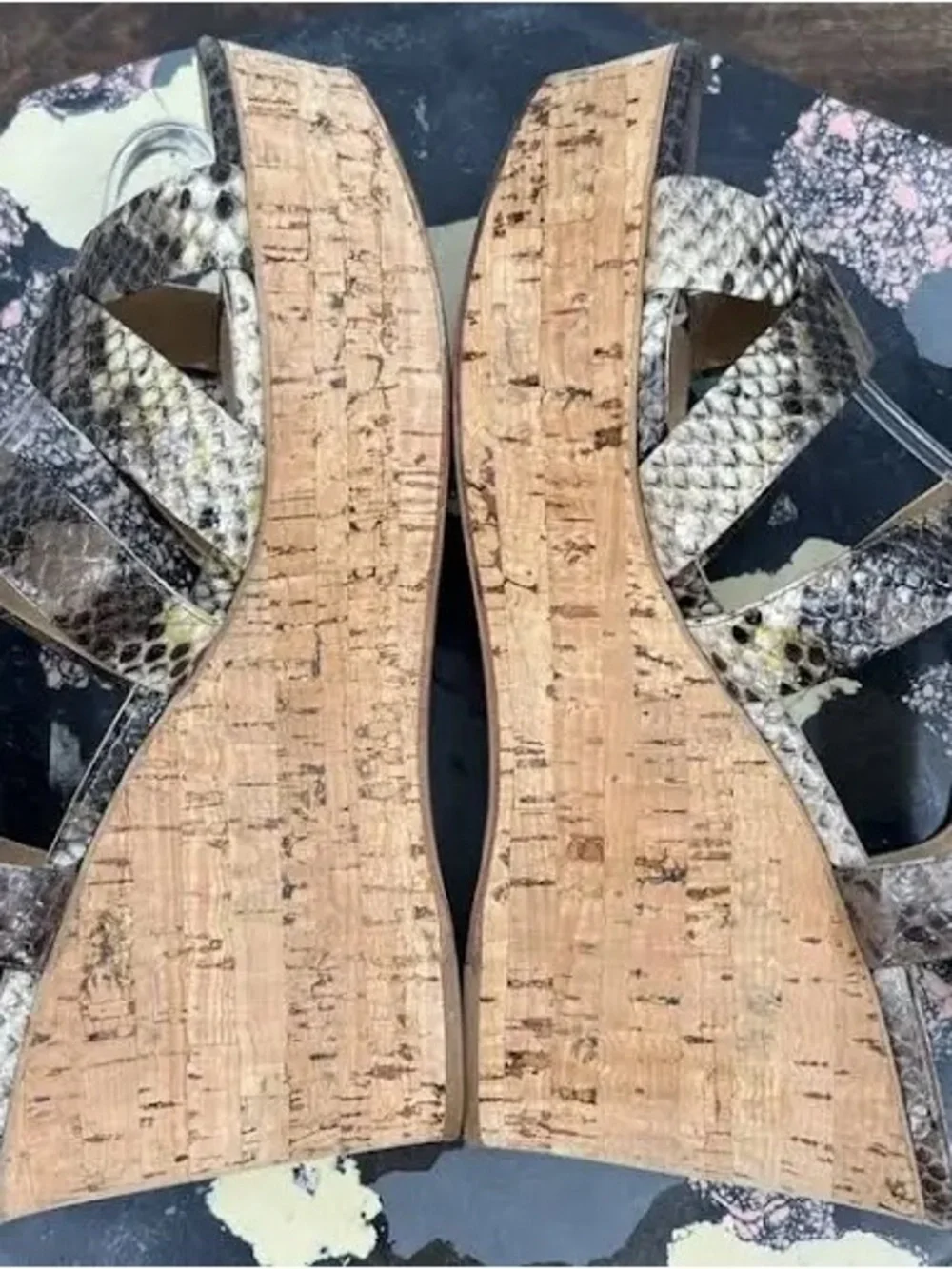 Salvatore Ferragamo Python Leather Cork Wedge Sandal Sz 6.5